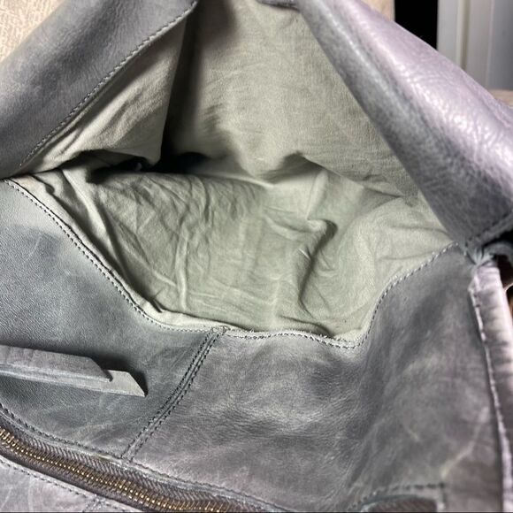 Platania | Leather Grey Studded Messenger Bag - Picture 12 of 16